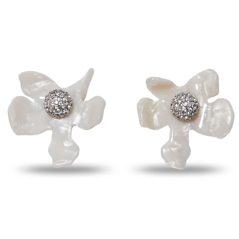 Lele Sadoughi White Crystal Lily Button Earrings